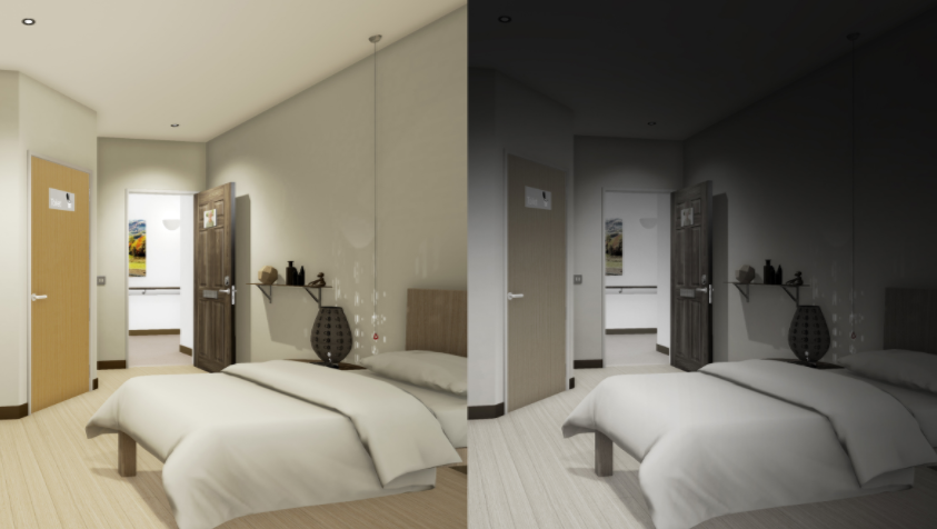 The appearance of a room with and without the VR-EP headset