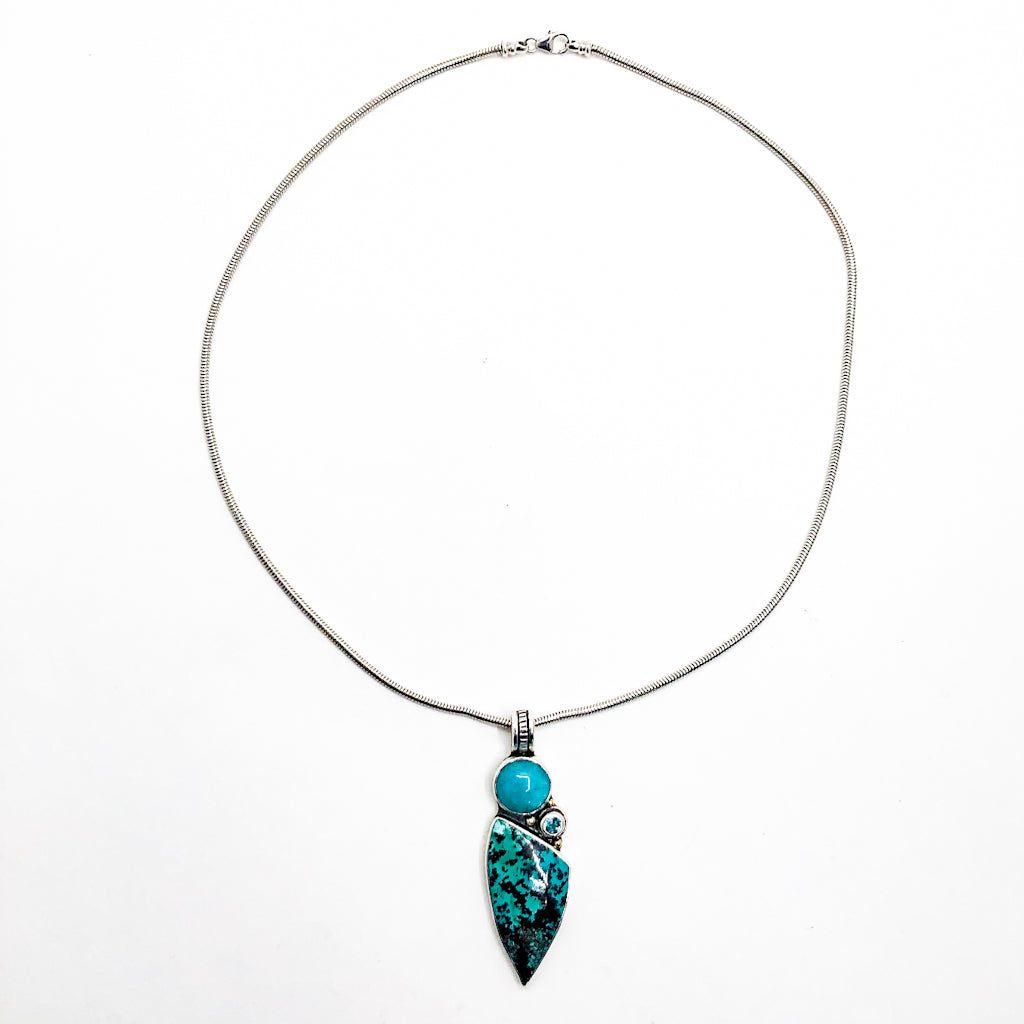 Sterling, 18k, Shattuckite, Amazonite, and Apatite Necklace - Raiford ...