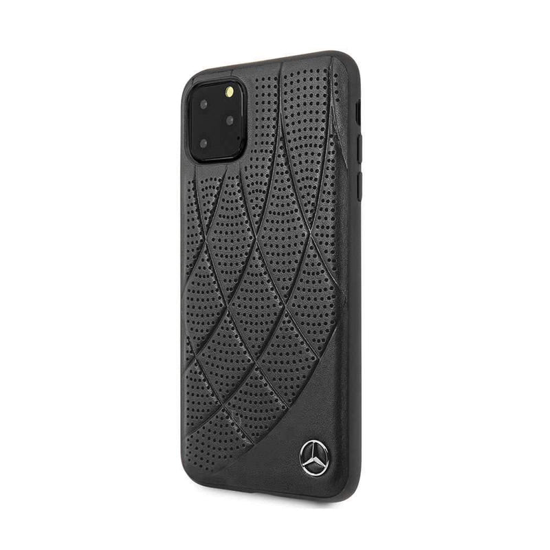 Mercedes For iPhone 11 Pro Max Leather Perforated Genuine Case - Black - Telephone Market