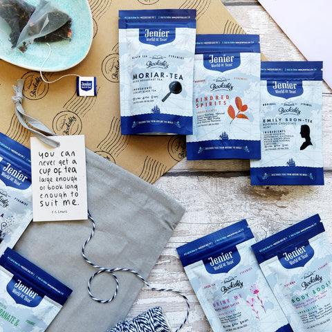 Set of 4 bookish themed luxury tea bags.