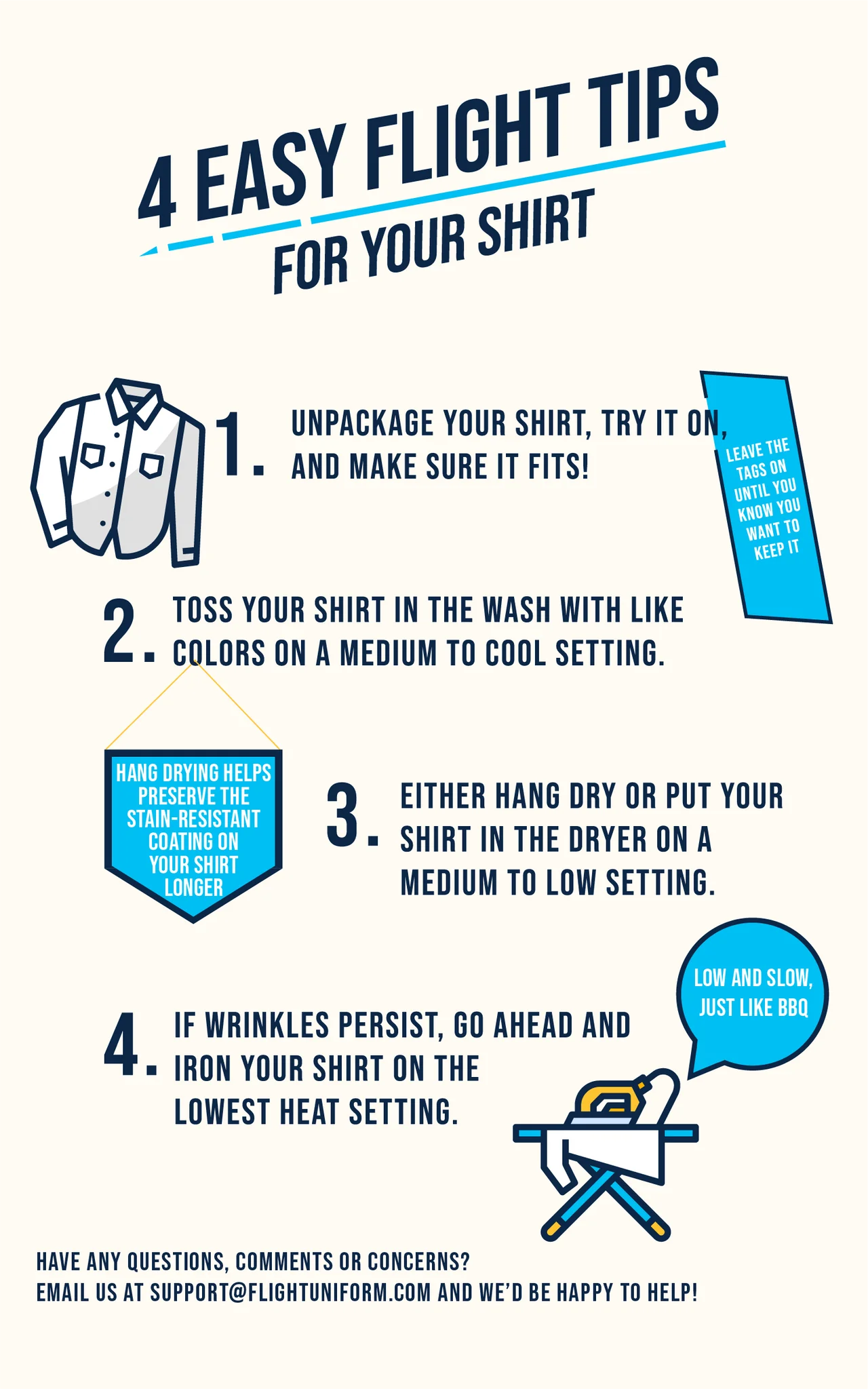 Flight - "Flight Shirt" Pilot Uniform Shirt With Eyelets, Care Instructions