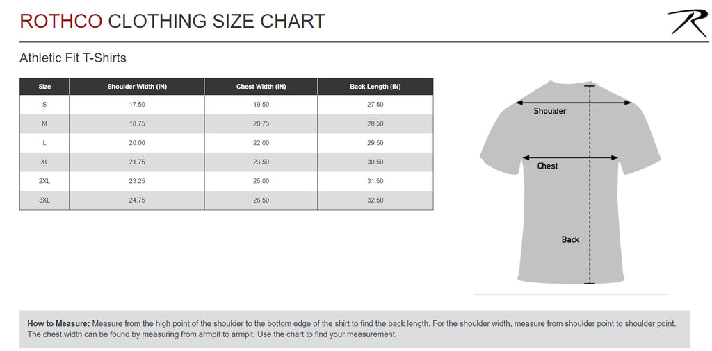 Athletic Fit T-Shirt Size Chart