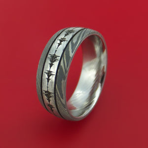 Damascus Steel Ring with Personalized Laser Engraved Sound Wave and ...