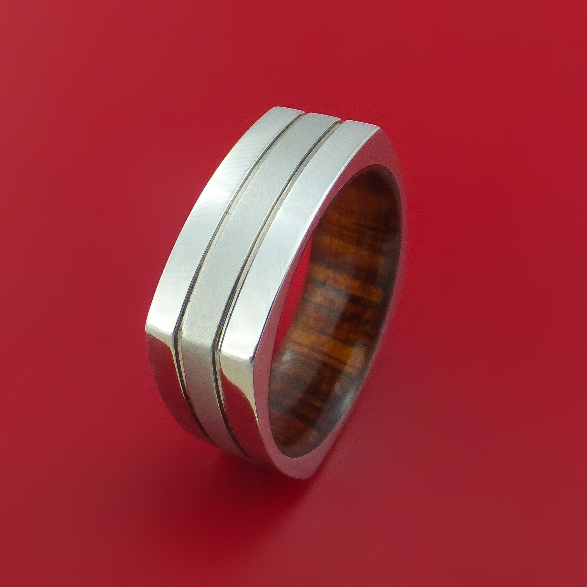 Cobalt Chrome Ring With Groove Inlay And Interior Hardwood Sleeve Custom Made Mens Wedding Band 