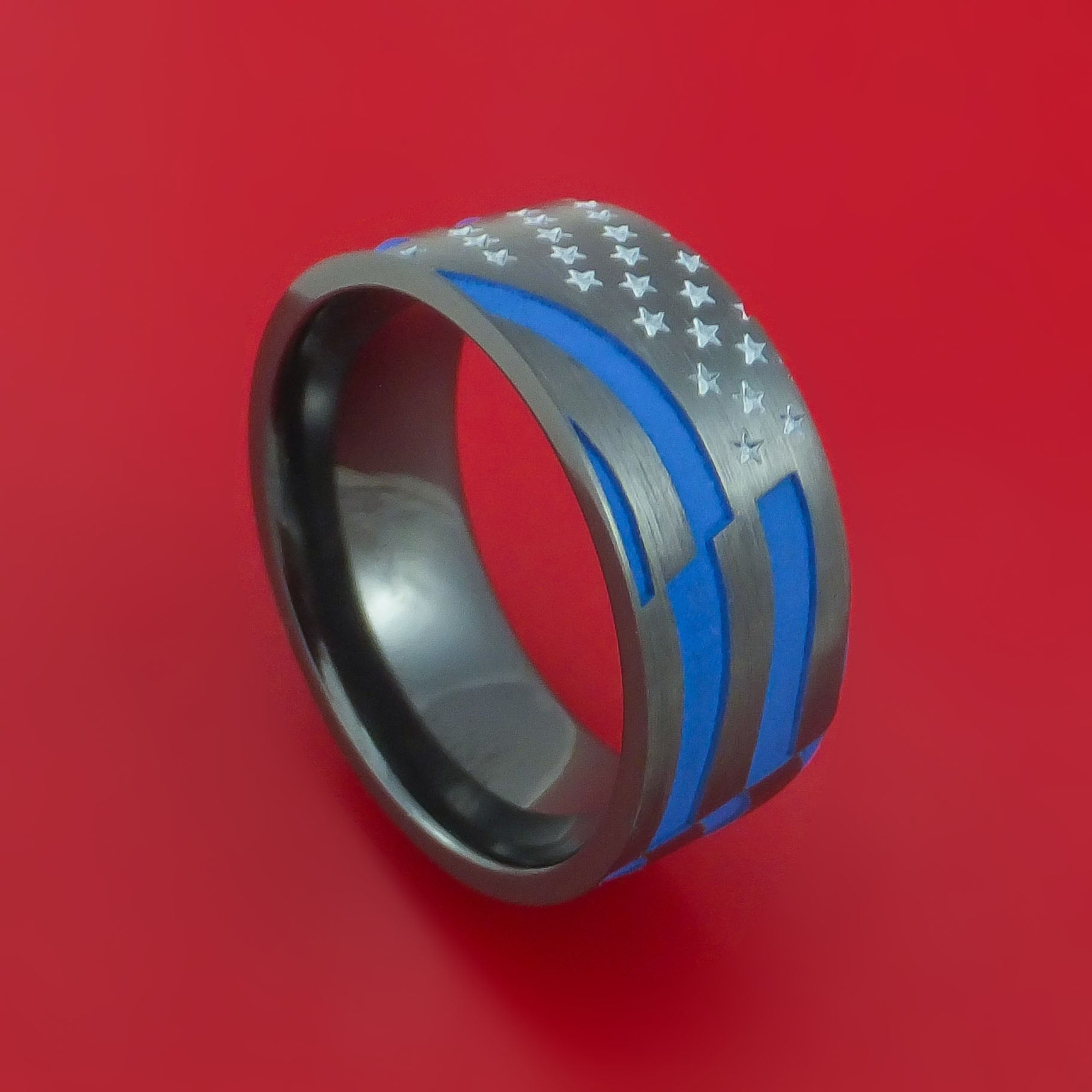 Black Zirconium Thin Blue Line Ring 