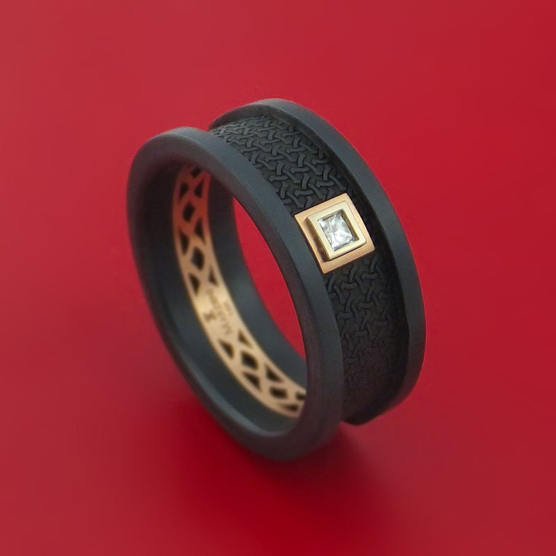 Black Zirconium Ring with Carbon Fiber Inlay Style Weave Pattern ...