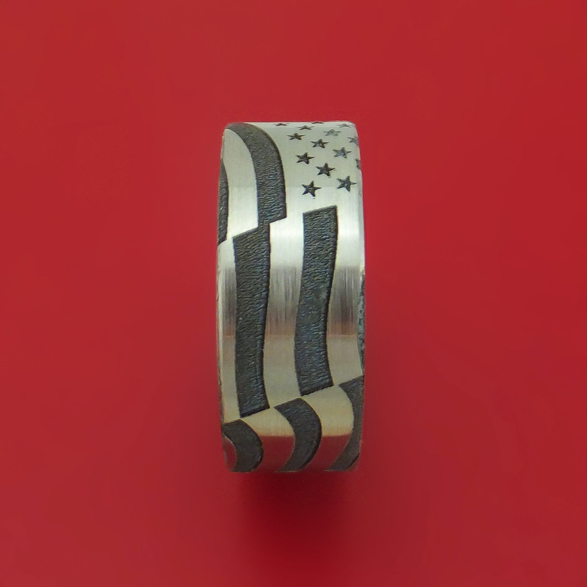 Titanium Ring with Laser-Etched American Flag Inlay and Interior ...
