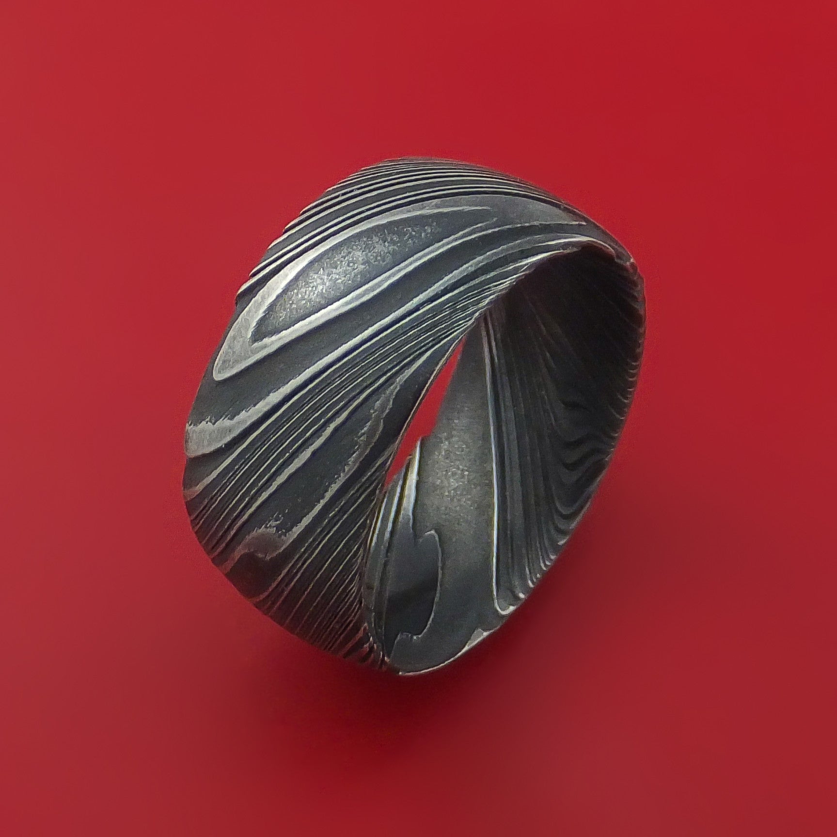 Wide Kuro Damascus Steel Ring Custom Made Men's Wedding Band ...