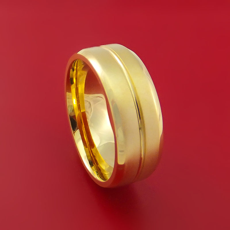 14k Yellow Gold Ring with Groove Inlay Custom Made Men's Wedding Band ...