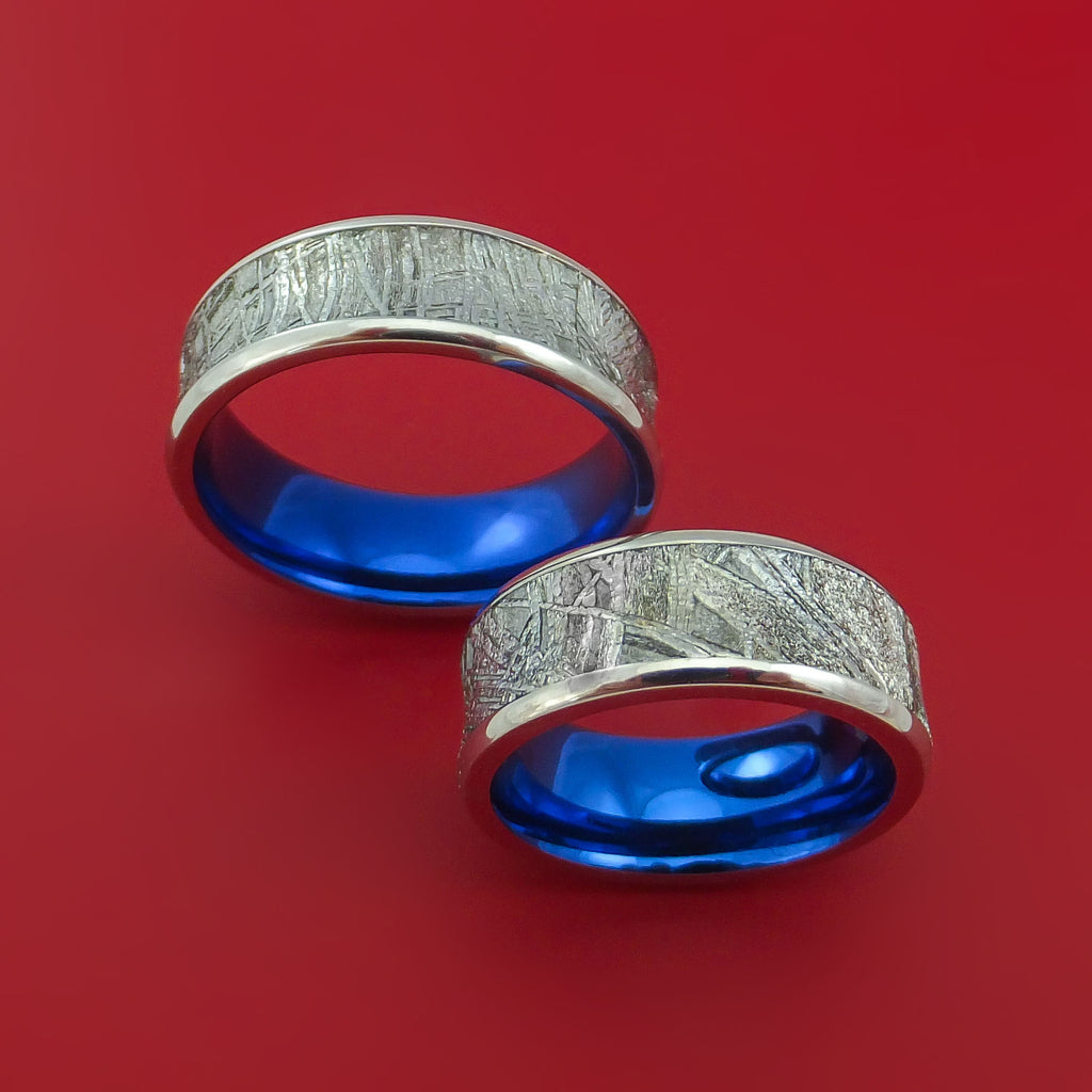 Cobalt Chrome And Meteorite Matching Wedding Band Set