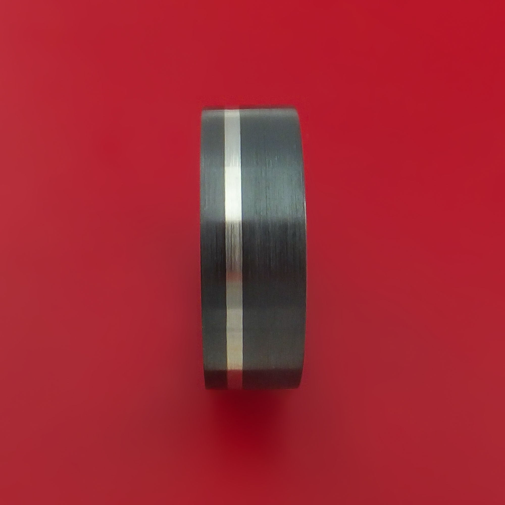 Black Zirconium Ring with Platinum Inlay Custom Made Men's Wedding Band ...