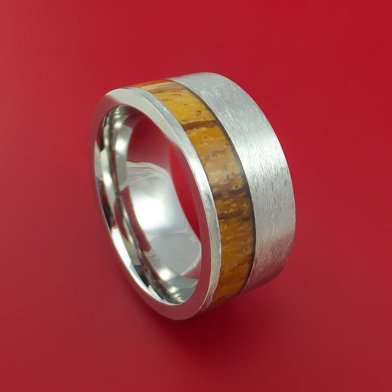 Wide Cobalt Chrome Ring With Hardwood Inlay Custom Made Mens Wedding Band Stonebrook Jewelry 