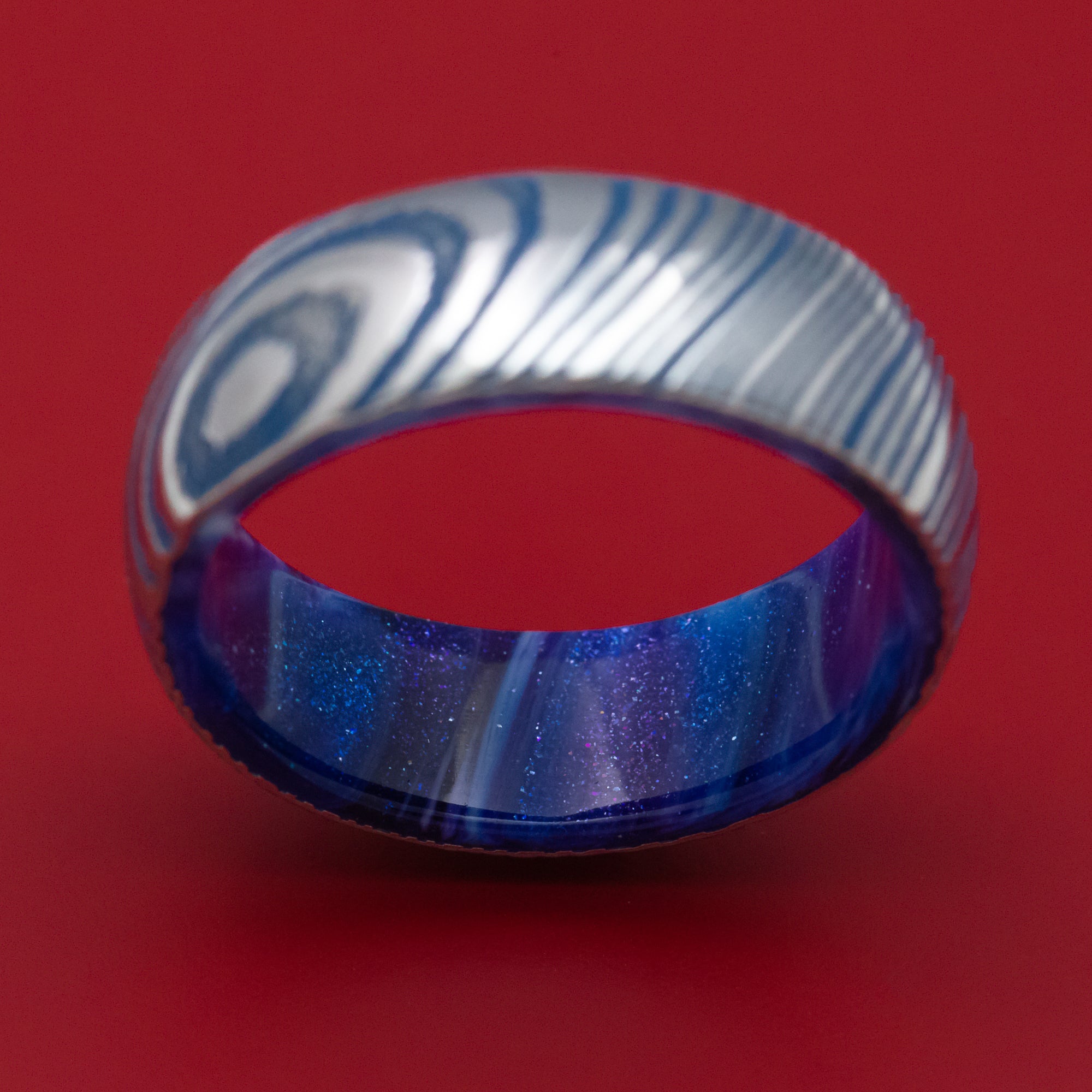 Kuro Damascus Steel and DiamondCast Sleeve Ring with Cerakote Custom M ...