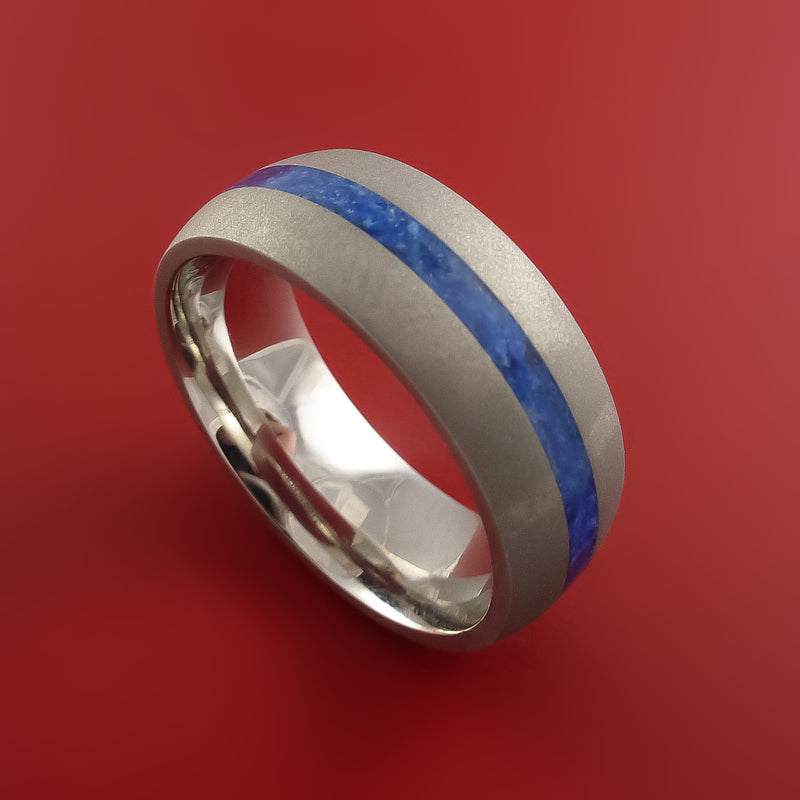 Cobalt Chrome Ring With Lapis Inlay Custom Made Mens Wedding Band Stonebrook Jewelry 