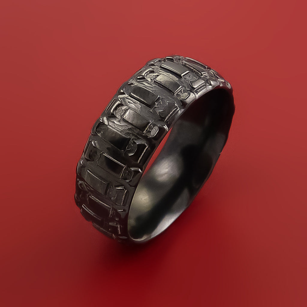 Black Zirconium Dirt Bike Tread Design Ring Bold Unique ...