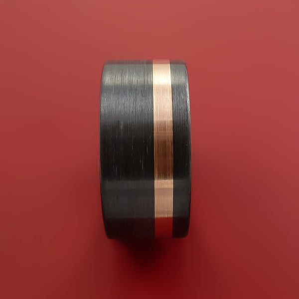Wide Black Zirconium Ring with 14k Rose Gold Inlay Custom Made Men's ...