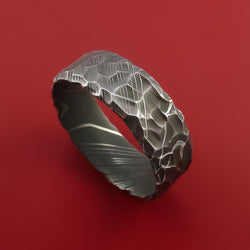 Damascus Steel Ring with Hammer Rock Finish Custom Made to Any Size