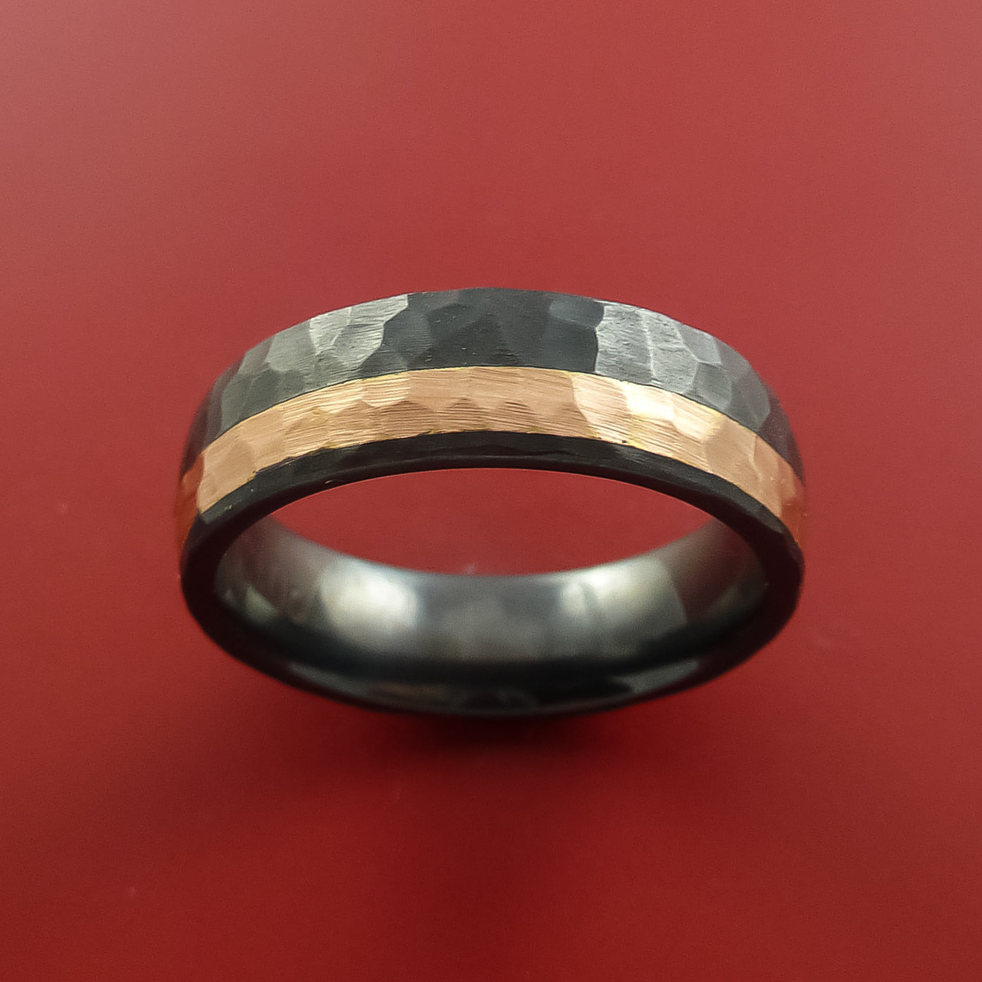Hammered Black Zirconium Ring with 14k Rose Gold Inlay