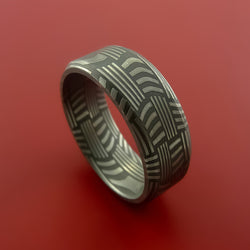 Damascus Steel Ring Basket Weave Pattern Wedding Band