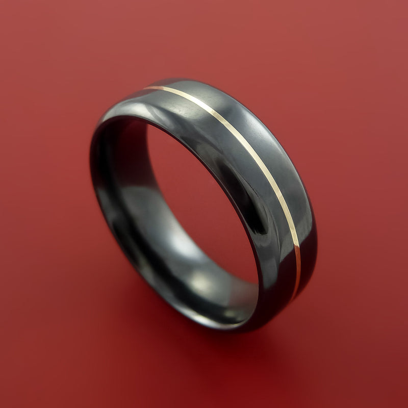 Black Zirconium Ring with 14K White Gold Inlay Custom Made Men's ...