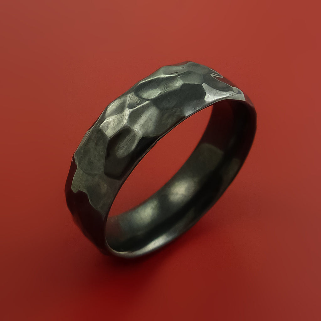 Black Zirconium Ring Style Rock Hammer  Finish Band Fashion 