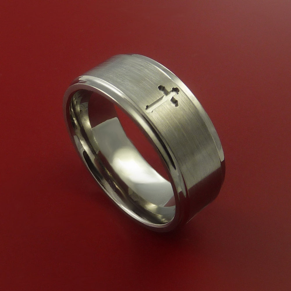 Titanium Ring with Milled Cross Inlay Custom Made Men's