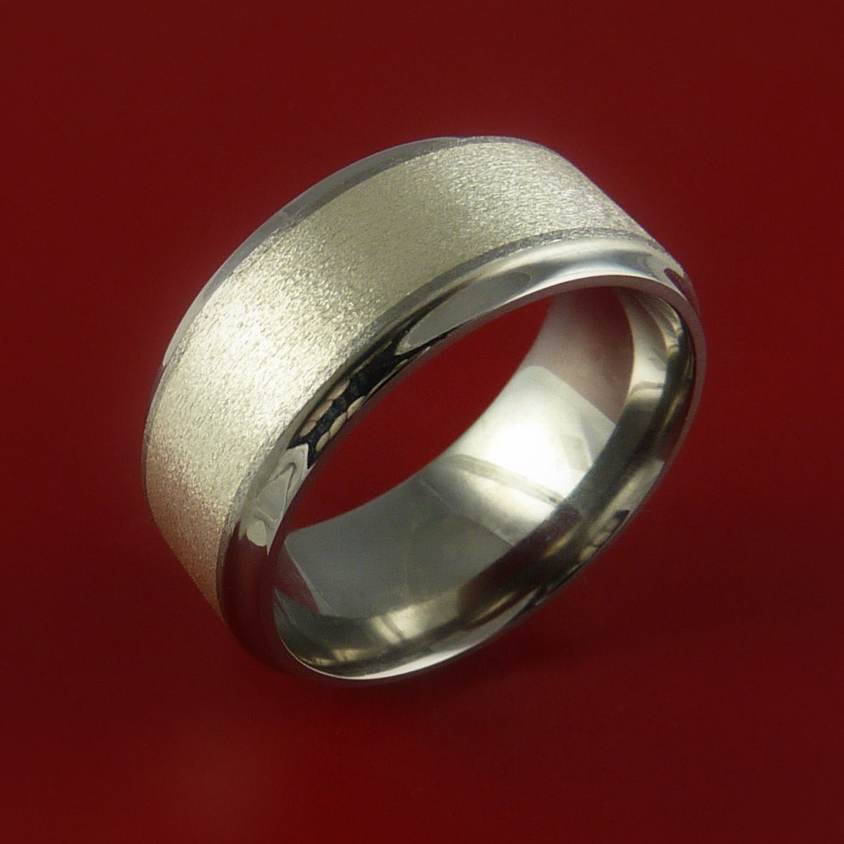 Wide Titanium Ring with 14K White Gold Inlay Custom Made