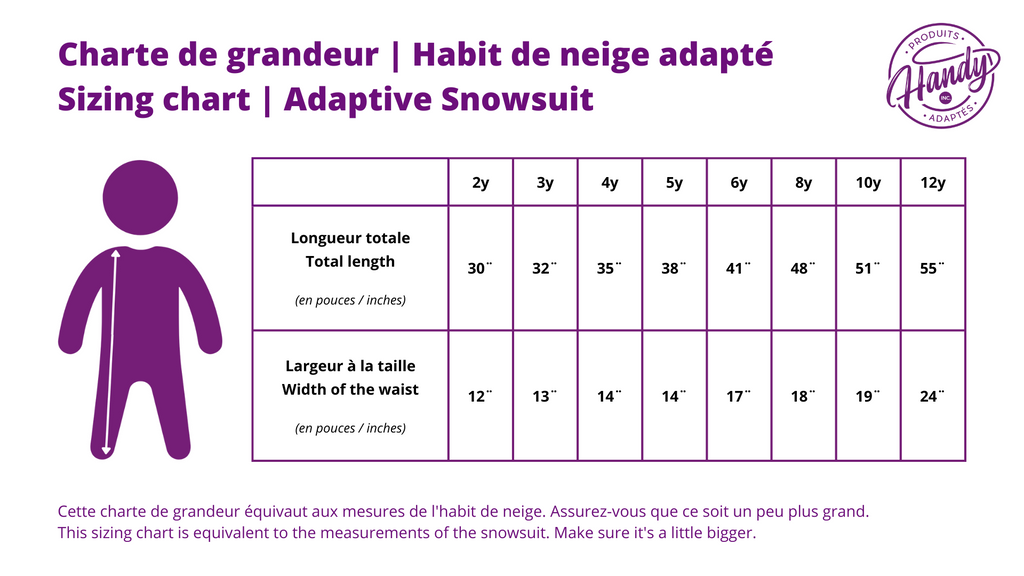 Size chart - Adaptive Snowsuit | Handy Adaptive Products