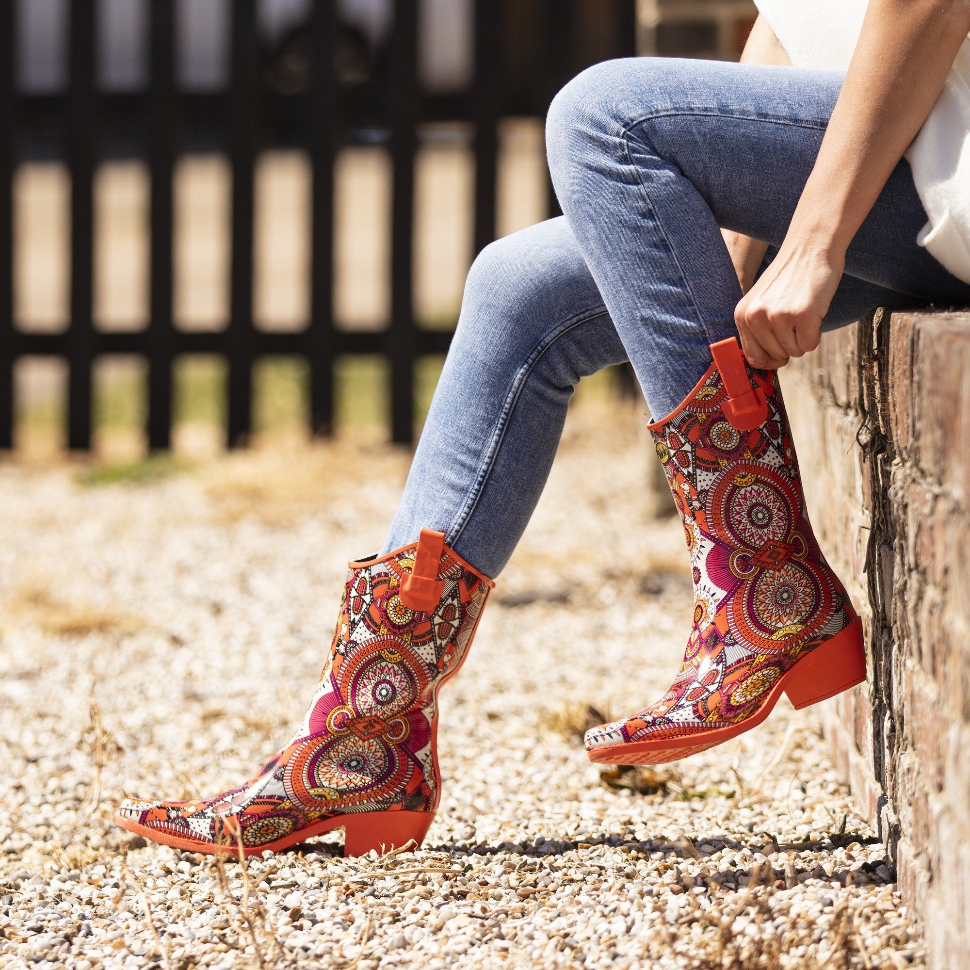 Orange Patterned Waterproof Cowboy Boot 