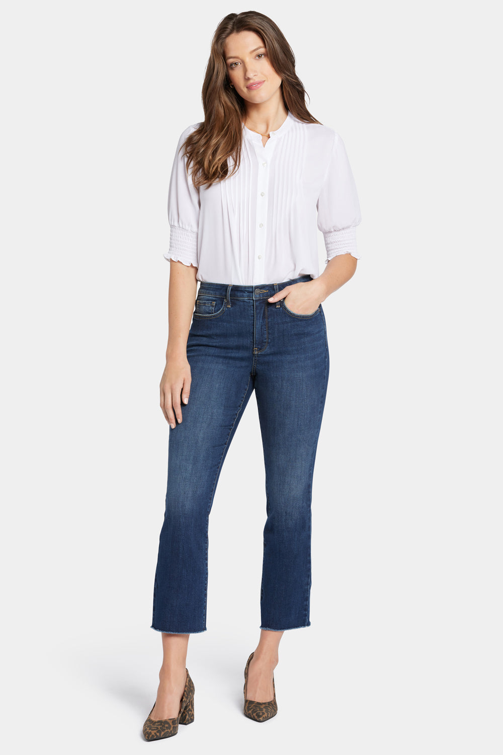 Slim Bootcut Ankle Jeans In Cool Embrace® Denim With Frayed Hems
