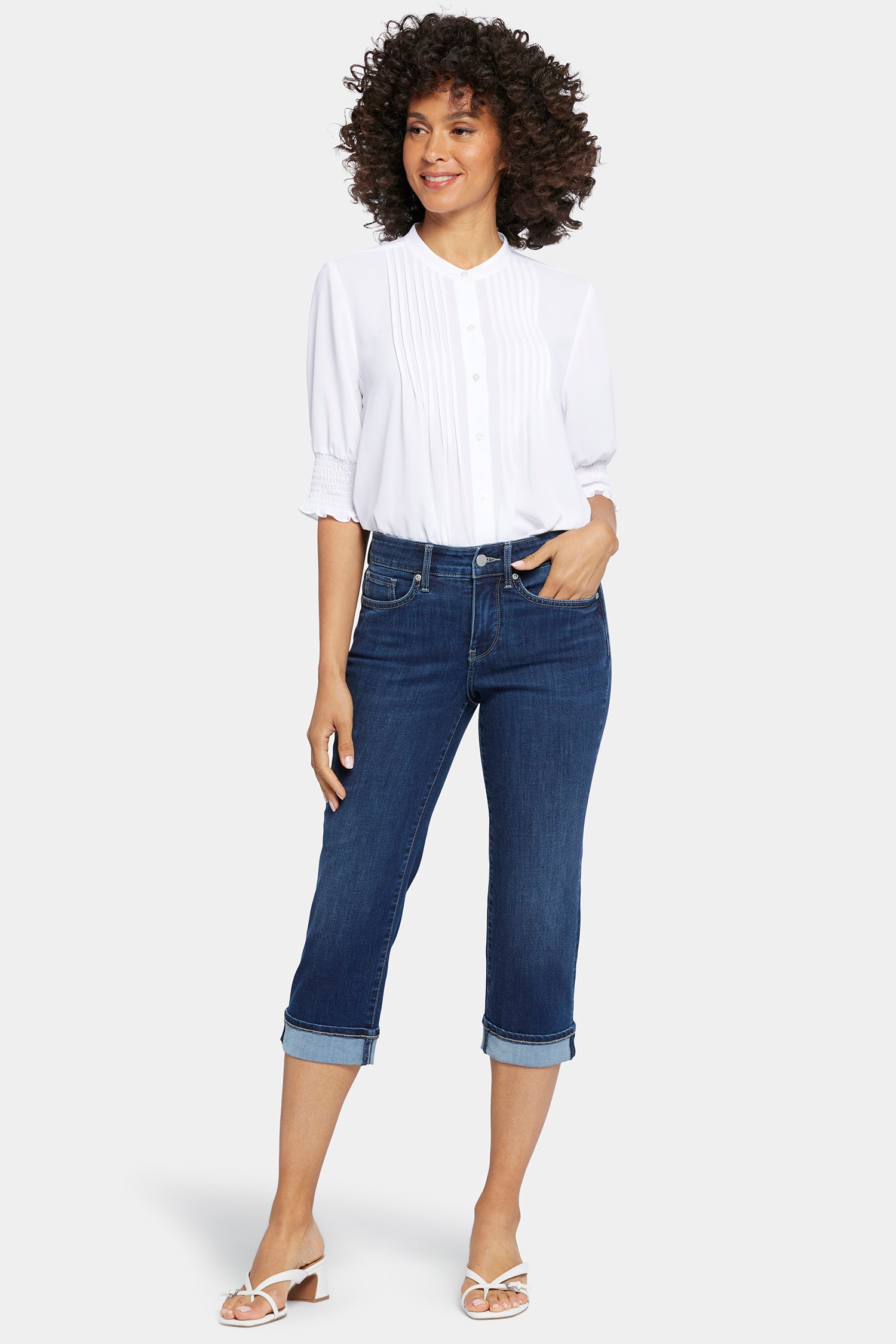 Marilyn Straight Crop Jeans In Cool Embrace® Denim With Frayed Cuffs -  Breathtaking Blue
