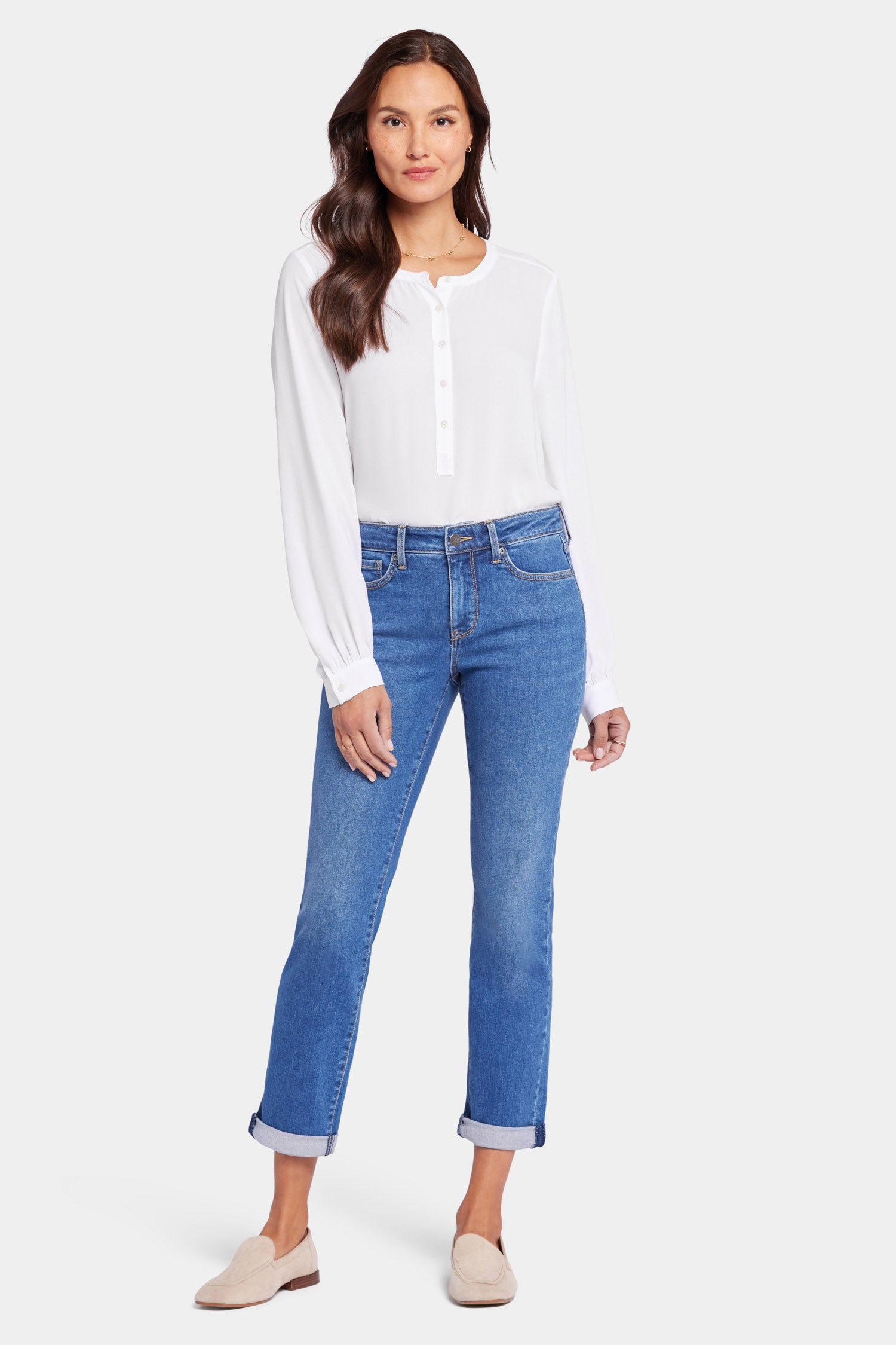 Margot Girlfriend Jeans In Petite With Roll Cuffs - Angel Blue