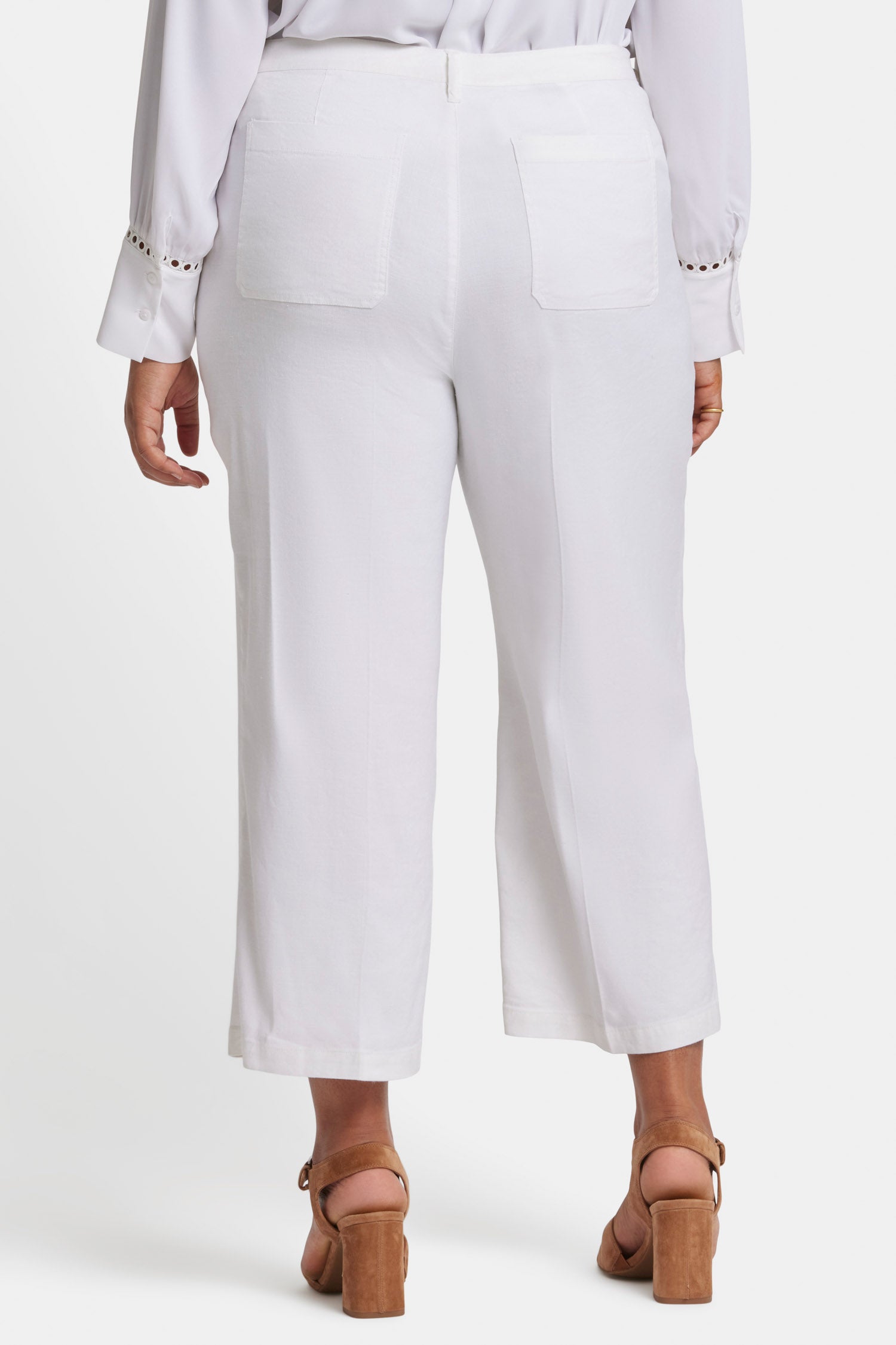 Wide Leg Cargo Capri Pants In Stretch Linen - Optic White White