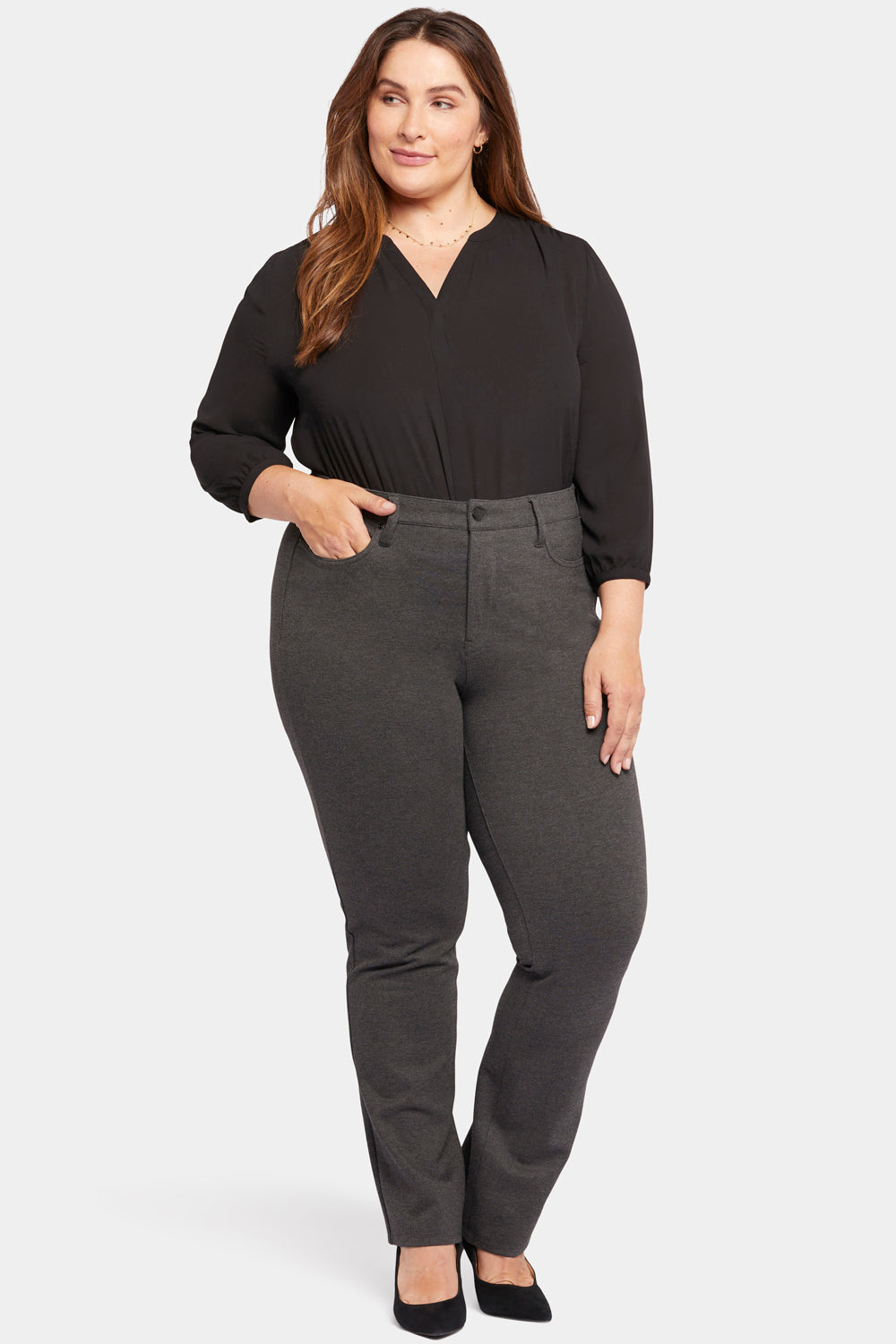 Classic Trouser Pants In Plus Size Sculpt-Her™ Collection - Charcoal  Heathered Grey