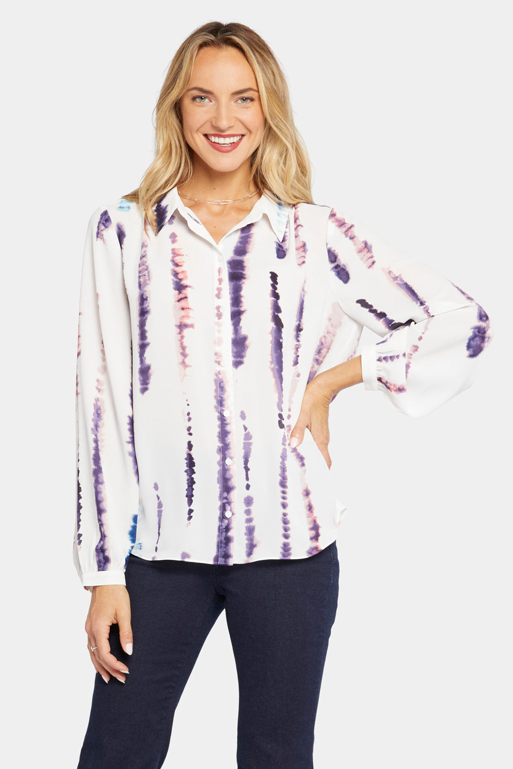 Pejock Women's Blouses Casual Tie-Dye Printed Petal Sleeve T Shirt