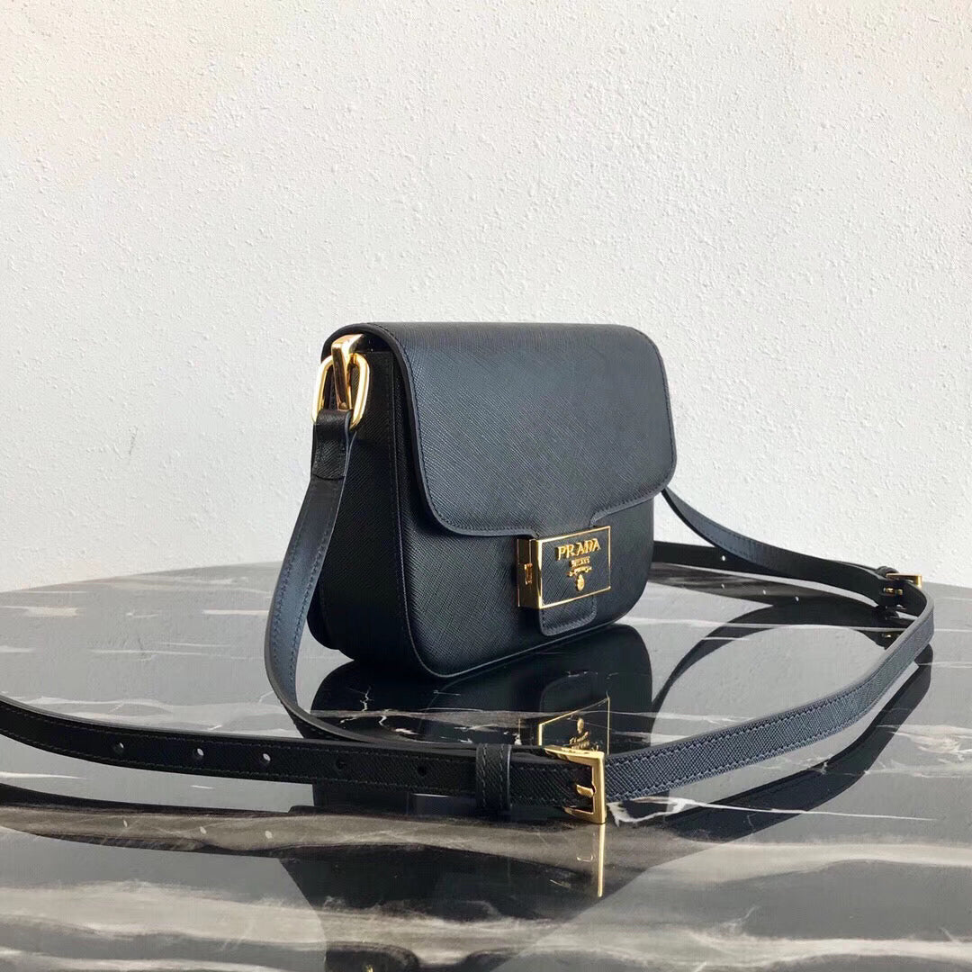 Prada Embleme Bag In Black Saffiano Leather – Green Go Store