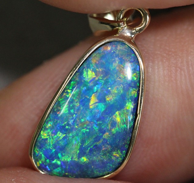 Opal Pendant Australian Doublet Bright 14k GOLD Jewelry 1.36g 23.8mm ...