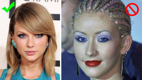 Taylor swift compared to cristina aguilera wearing blue eye shadow