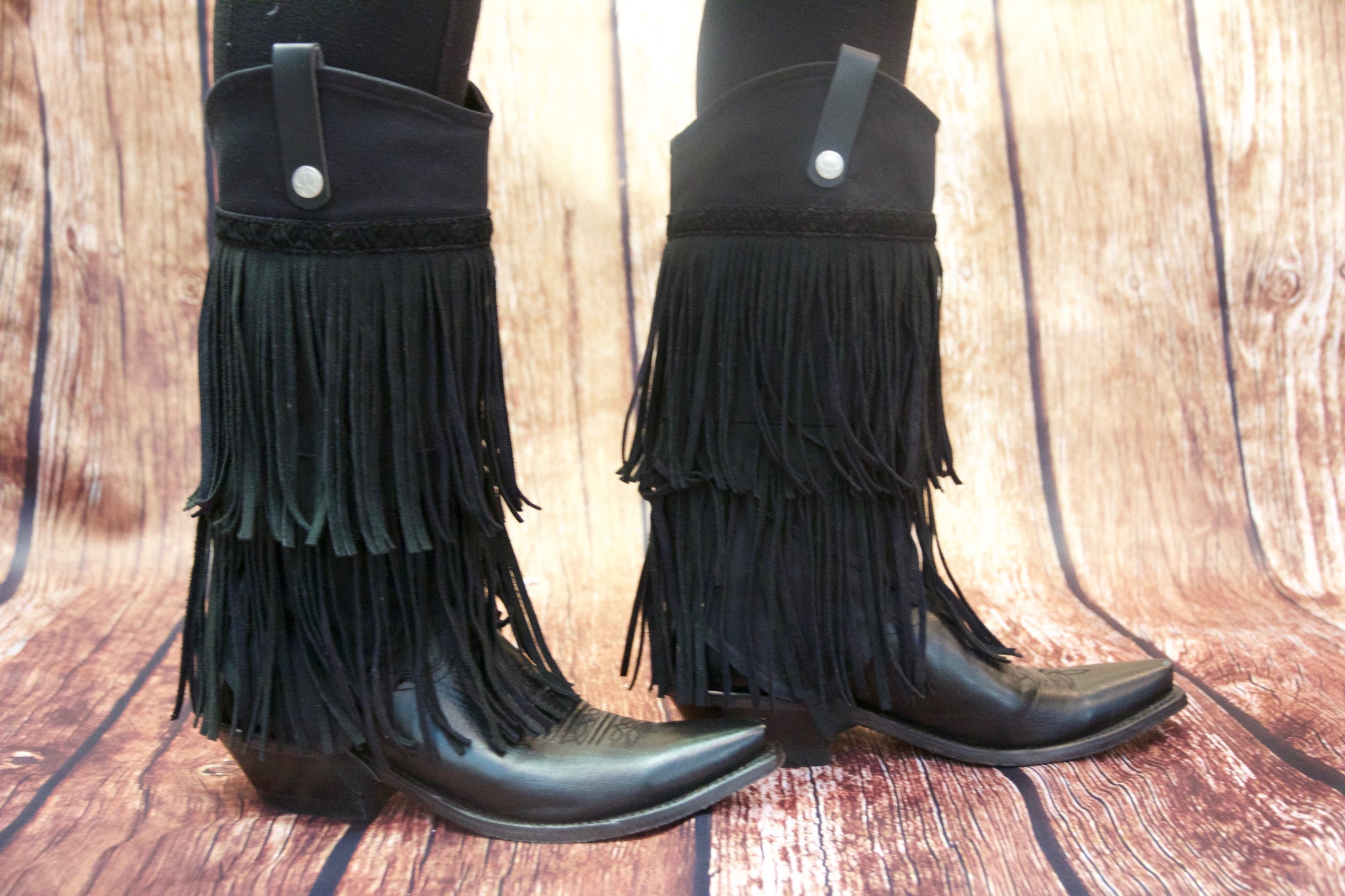 black cowboy boots with fringe