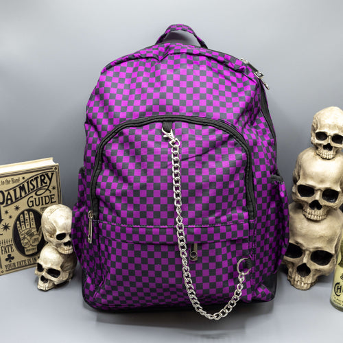 Grey Checkerboard Backpack – CHOK Gothx