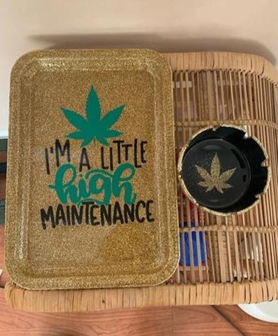 Custom Glitter Rolling Tray Set Includes 5 Pcs for Cannabis or