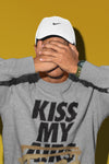 Kiss My Ass Unisex Sweatshirt - Air Jordan 1 Retro High OG Black Metallic Gold Sneaker Matching Outfits Long Sleeve Heather Grey Pullover S 3