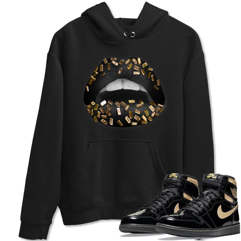 Air Jordan 1 Retro High OG Black Metallic Gold Sneaker Long Sleeve Hoodies And Outfits Lips Jewel Black Unisex Hoodie S  