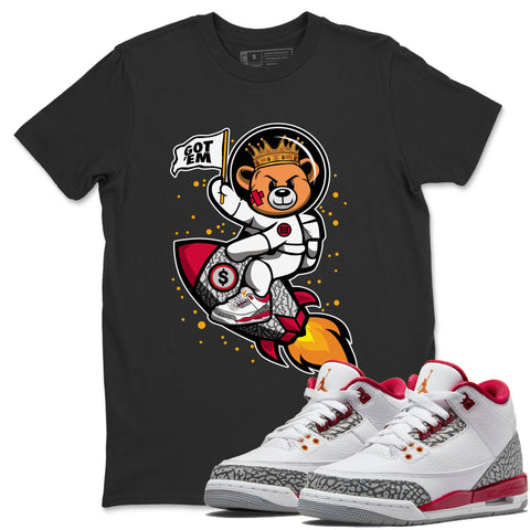 Air Jordan 3 Cardinal Astronaut Bear Crew Neck T-Shirt Sneaker Match Tee Outfits AJ3 Cardinal Sneaker Tees Collection Image Black Short Sleeve Tees1