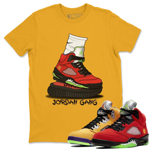 red and gold jordan shirt