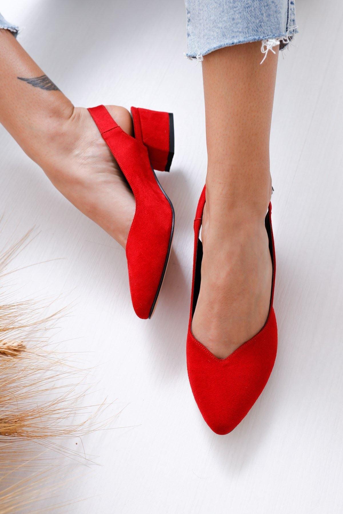 Valentina Red Suede Heeled Shoes
