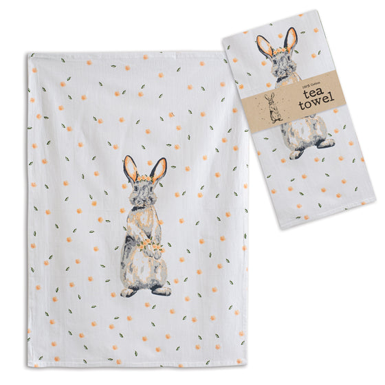 Bunny with Flowers Tea Towel, Set of 4
