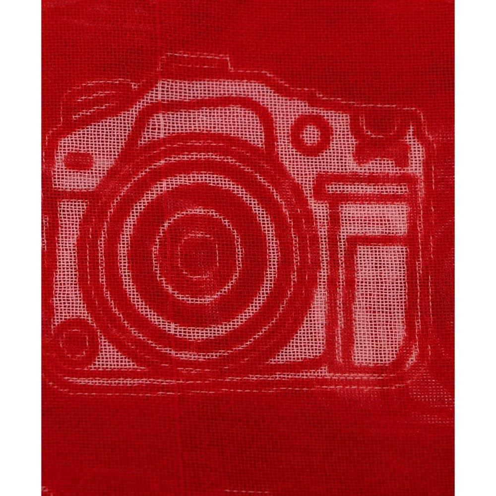 red camera print georgette fabric