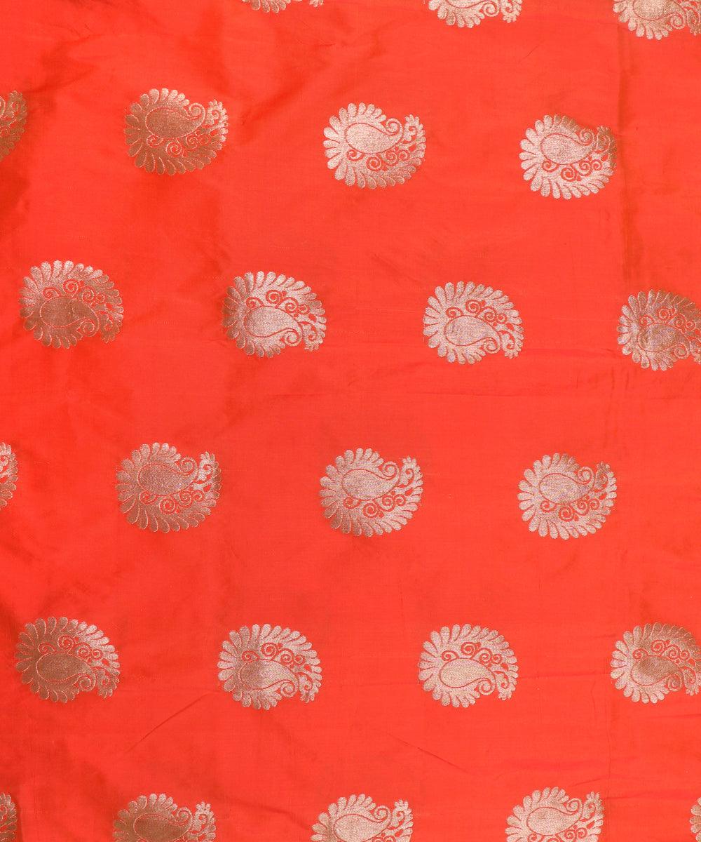 peach and golden paisley design brocade silk fabric