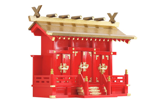 YAMAKO Shinto Altar Home Shrine KAMIDANA INARI Red Model triple Gate with Golden Roof Overcoating
